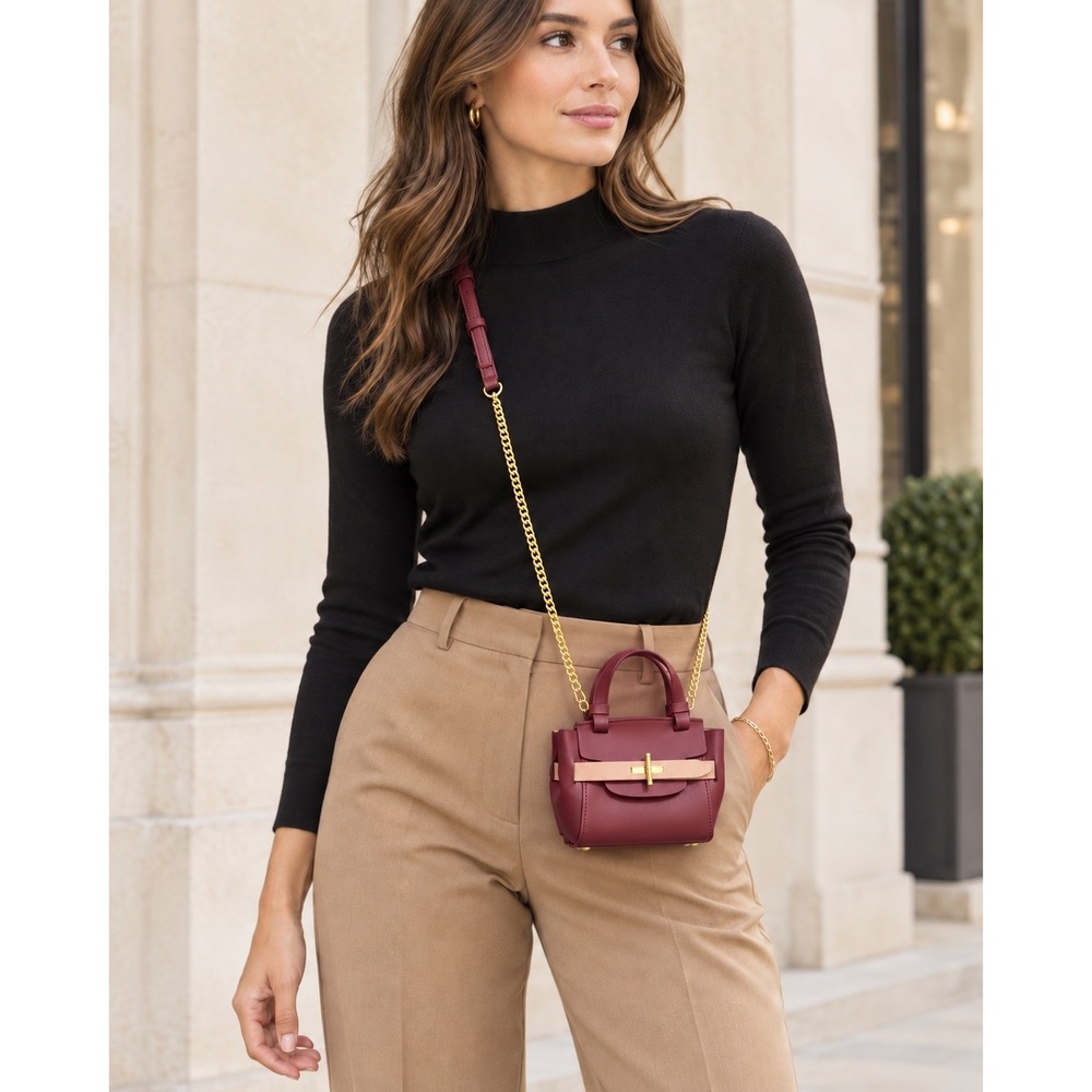 Zac Zac Posen Brigette Belted Mini Leather Crossbody Bag Burgundy Red Excellent
